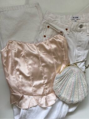 Free People Intimately Satin Ruffled Bustier Top in Blush Pink